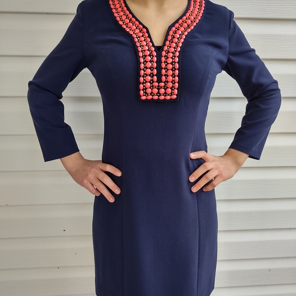 Lilly Pulitzer Navy Dress with Coral Embellishments - Picture 8 of 8